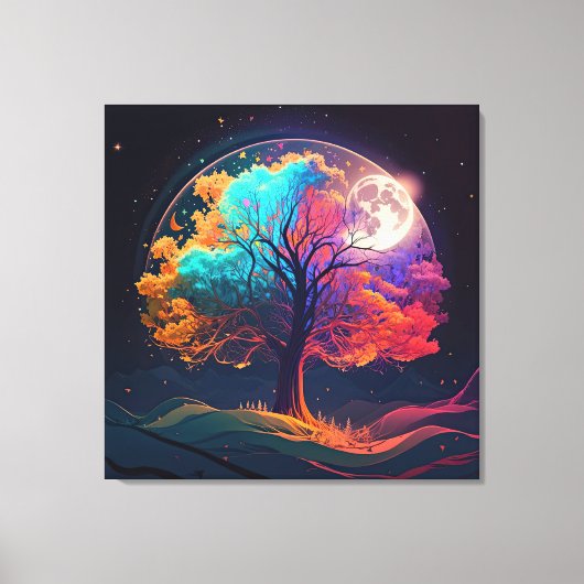 Colorful Tree of Life Moon Galaxy Fantasy Canvas Afdruk (Voorkant)
