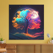Colorful Tree of Life Moon Galaxy Fantasy Canvas Afdruk (Insitu (Woonkamer))