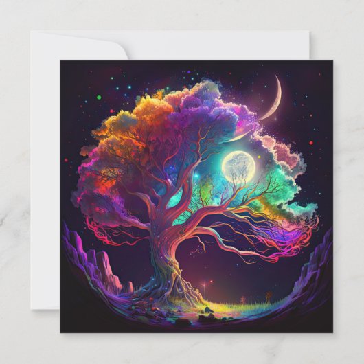 Colorful Tree of Life Moon Galaxy Fantasy Kaart (Voorkant)