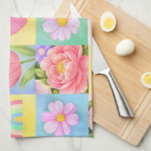 Colorful Trendy Floral Checkerboard Pattern Theedoek (Quarter Fold)