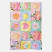 Colorful Trendy Floral Checkerboard Pattern Theedoek (Verticaal)