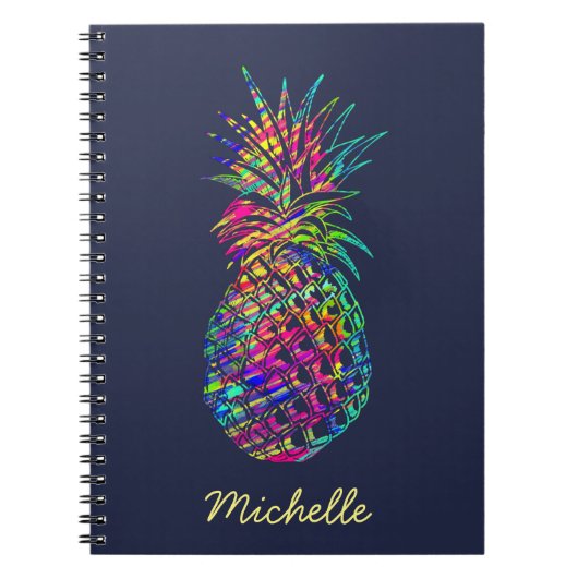 Colorful Trendy Tropical Pineapple Art Notitieboek (Voorkant)