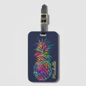 Colorful Trendy Tropical Pineapple Personalized Bagagelabel (Voorkant (verticaal))