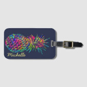 Colorful Trendy Tropical Pineapple Personalized Bagagelabel (Voorkant (horizontaal))