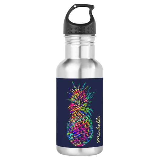 Colorful Trendy Tropical Pineapple Personalized Waterfles (Voorkant)