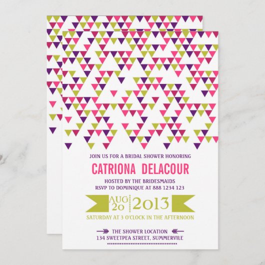 Colorful Triangle Pattern Bridal Shower Uitnodigin Kaart (Voorkant / Achterkant)