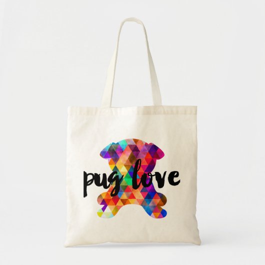 Colorful Triangle Pattern Pug Silhouette Tote Bag (Voorkant)