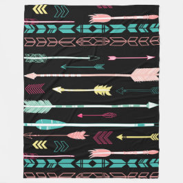 Colorful Tribal Arrows assorment over zwart Fleece Deken