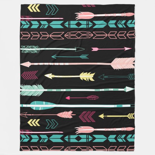 Colorful Tribal Arrows assorment over zwart Fleece Deken (Voorkant)
