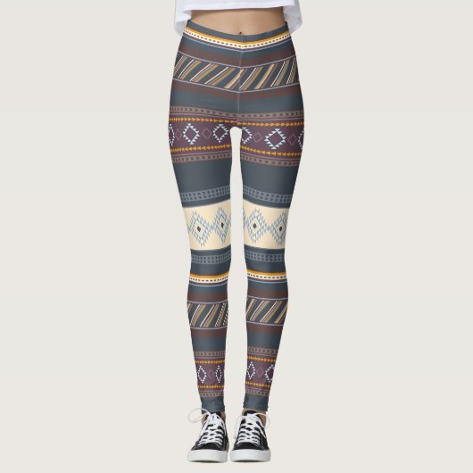 Colorful Tribal Aztec Art Blue Paars Dark Cute Leggings (Voorkant)