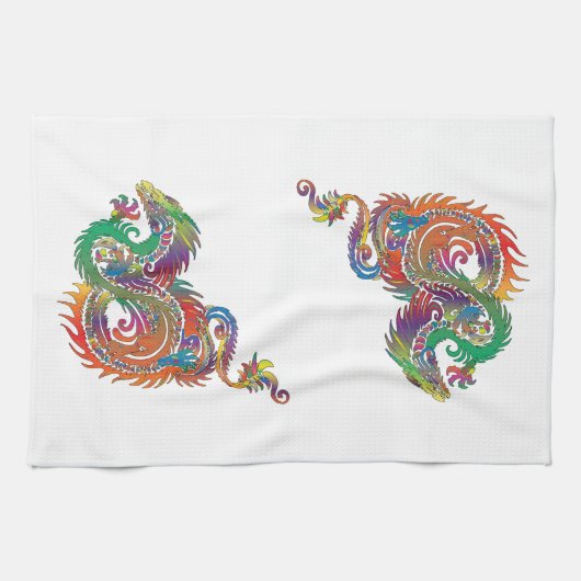 Colorful Tribal Dragon Theedoek (Horizontaal)