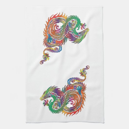Colorful Tribal Dragon Theedoek (Verticaal)
