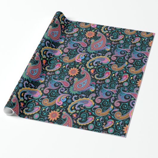 Colorful Tribal Floral Paisley Pattern Cadeaupapier (Uitgerold)