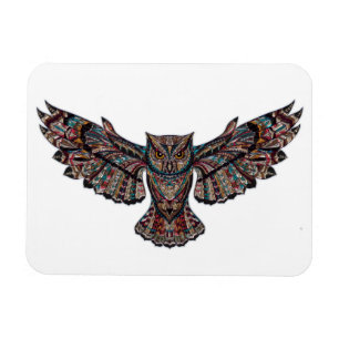 Colorful Tribal Flying Owl Magneet