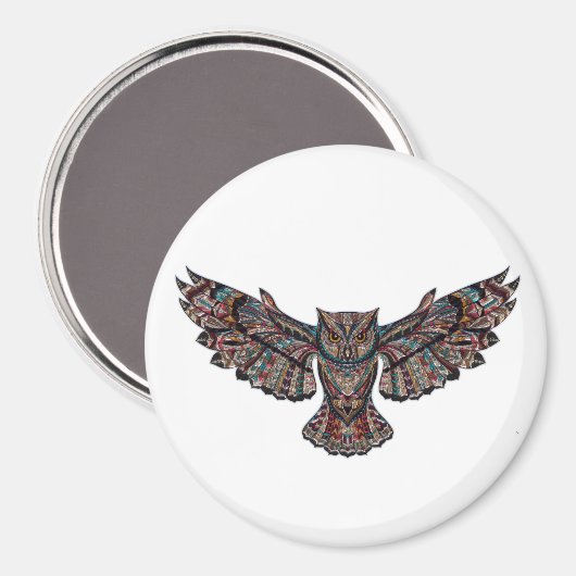 Colorful Tribal Flying Owl Magneet (Voorkant / Achterkant)