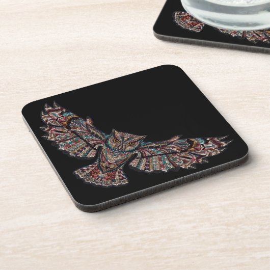 Colorful Tribal Flying Owl Onderzetter (Linkerzijde)
