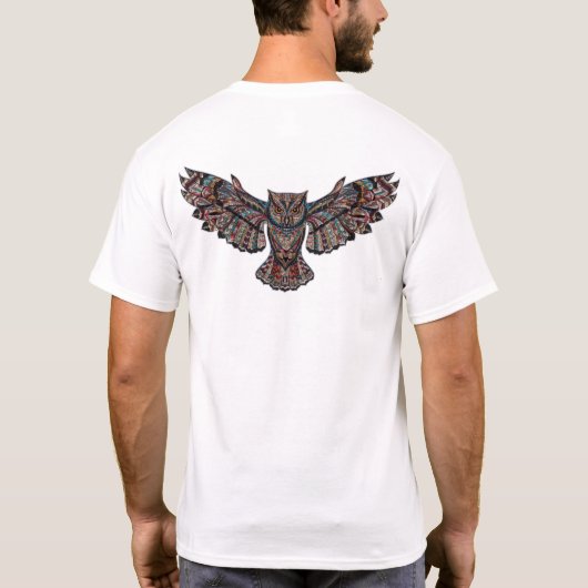 Colorful Tribal Flying Owl T-shirt (Achterkant)