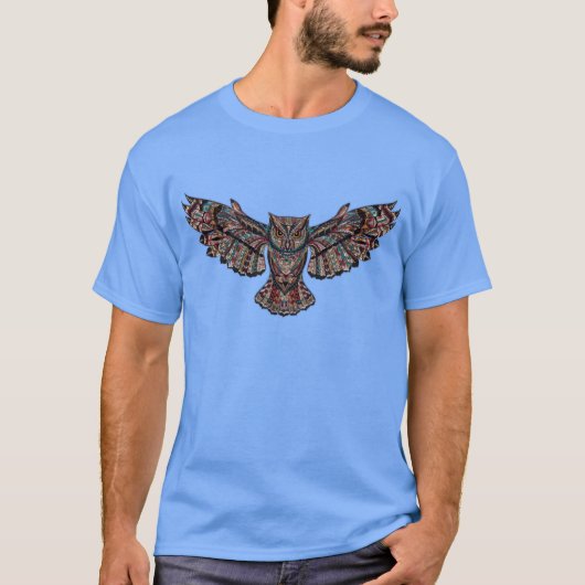Colorful Tribal Flying Owl T-shirt (Voorkant)