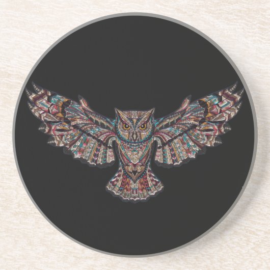 Colorful Tribal Flying Owl Zandsteen Onderzetter (Voorkant)