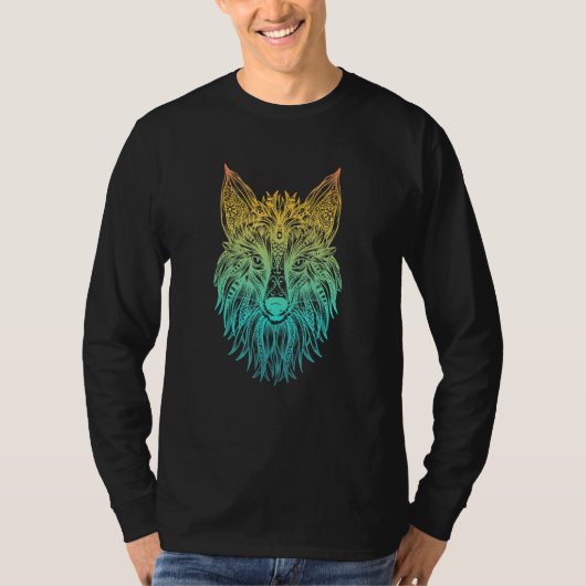 Colorful Tribal Fox Head T-shirt (Voorkant)