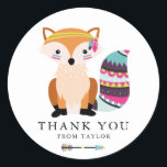 Colorful Tribal Fox Kids Birthday Hartelijk dank Ronde Sticker<br><div class="desc">Wat een avontuur! Geef bedankt met deze leuke en kleurrijke dankjewel sticker. Het heeft een schattige en kleurrijke vos met tribale accenten. Dit bos is dankzij je sticker volledig aanpasbaar. Ideaal voor verjaardagsfeestjes en -baby showers. .</div>