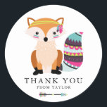 Colorful Tribal Fox Kids Birthday Hartelijk dank Ronde Sticker<br><div class="desc">Wat een avontuur! Geef bedankt met deze leuke en kleurrijke dankjewel sticker. Het heeft een schattige en kleurrijke vos met tribale accenten. Dit bos is dankzij je sticker volledig aanpasbaar. Ideaal voor verjaardagsfeestjes en -baby showers. .</div>