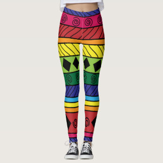 Colorful tribal geometrische doodles leggings