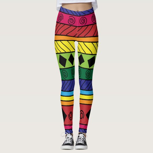Colorful tribal geometrische doodles leggings (Voorkant)