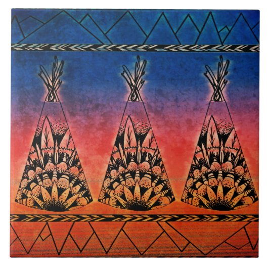 Colorful Tribal Teepe Art Boho Design Tegeltje (Voorkant)