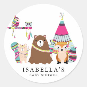 Colorful Tribal Woodland Friends Baby shower Ronde Sticker