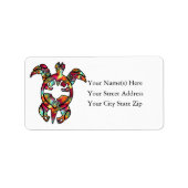 Colorful Tribal Zee Turtle Etiket (Voorkant)