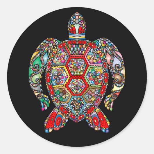 Colorful Tribal Zee Turtle Ronde Sticker (Voorkant)