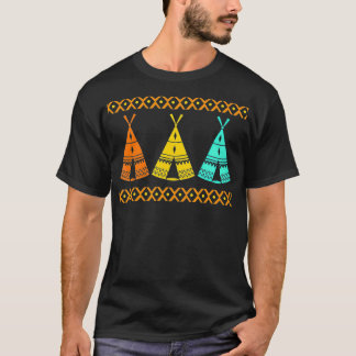 Colorful Tribe House Longhouses Wigwams Native Ame T-shirt