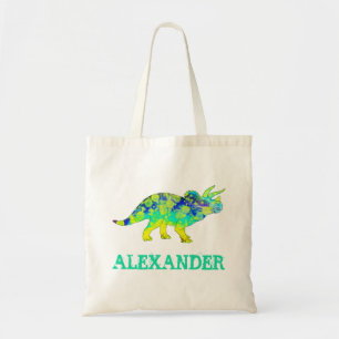 Colorful Triceratops Dinosaur voeg naam toe Tote Bag