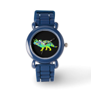 Colorful Triceratops Funky Jurassic Dinosaur Art Horloge