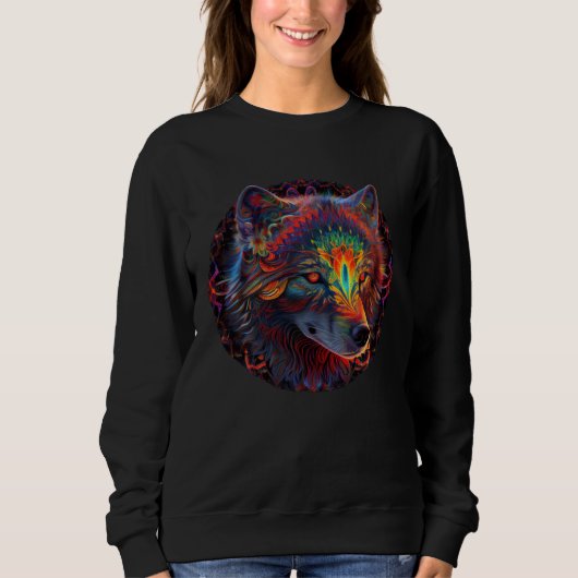 Colorful Trippy Psychedelic Wolf Wildlife Wolf Mou Trui (Voorkant)