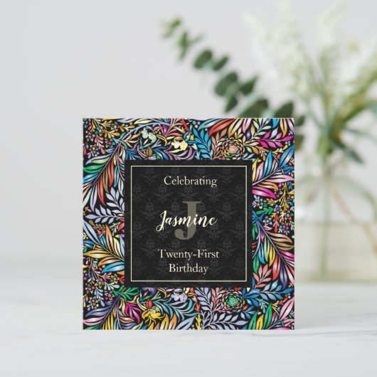 Colorful Tropic Floral Birthday Invitation Kaart (Staand voorkant)