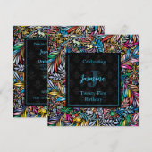 Colorful Tropic Floral Birthday Invitation Kaart (Voorkant / Achterkant)