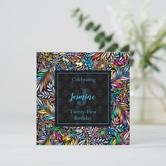 Colorful Tropic Floral Birthday Invitation Kaart (Staand voorkant)