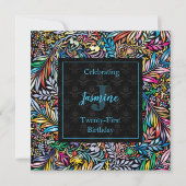 Colorful Tropic Floral Birthday Invitation Kaart (Voorkant)
