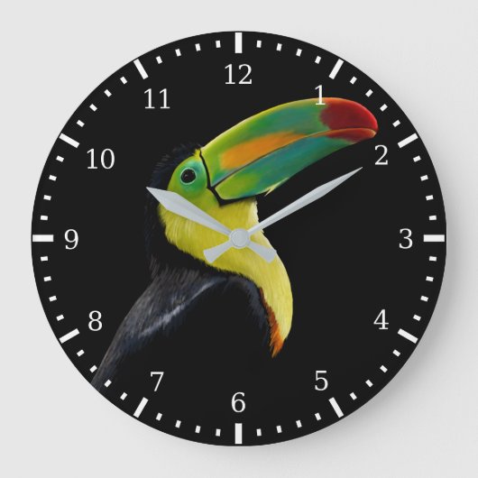 Colorful Tropical Bird Black Yellow Green Toucan Grote Klok (Voorkant)