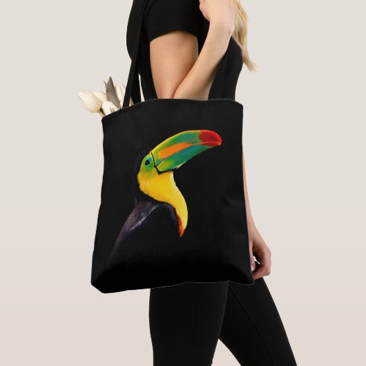 Colorful Tropical Bird Black Yellow Green Toucan Tote Bag (Dichtbij)