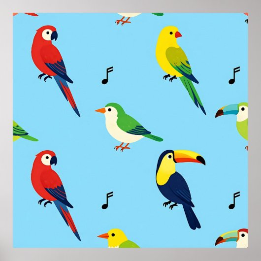 Colorful Tropical Birds Pattern Poster (Voorkant)