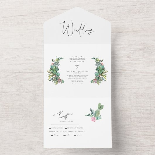 Colorful Tropical Cactus all in one Wedding Uitnodiging (Binnen)