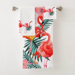 Colorful Tropical Coral Pink Flamingo Bad Handdoek