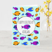 Colorful Tropical Fish Pattern Blue Zee Birthday Kaart (Gele Bloem)