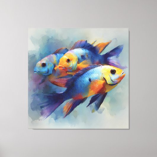 Colorful Tropical Fish Triptych Canvas Wall Art (Voorkant)