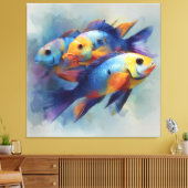 Colorful Tropical Fish Triptych Canvas Wall Art (Insitu (Woonkamer))