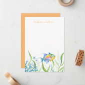 Colorful Tropical Fish Waterverf Note Card Notitiekaartje (Voorkant / Achterkant in situ)
