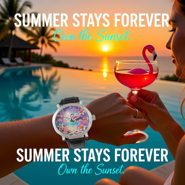 Colorful Tropical Flamingo Sunset Beach Horloge (Creator heeft geüpload)